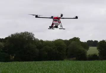 Certains drones affichent des capacités de charge de plus de 10 kg : de quoi épandre des trichogrammes contre la pyrale du maïs ou semer des couverts avant récolte. © Chambre d'agriculture Pays de ...