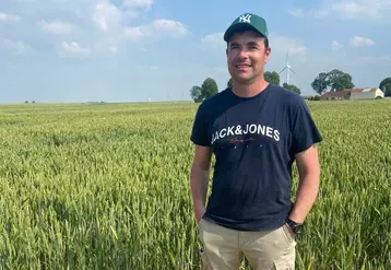 Alexis Brisset, agriculteur à Beauvois dans le Pas-de-Calais dans sa parcelle de blé tendre