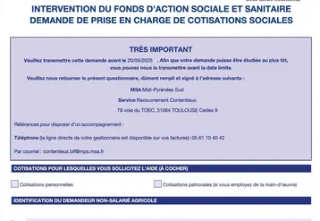 <em class="placeholder">Première page du formulaire de demande de prise en charge de cotisations MSA</em>