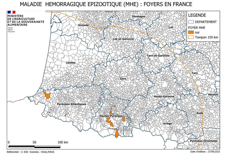 maladie hémorragique épizootique (MHE) : Foyers en France