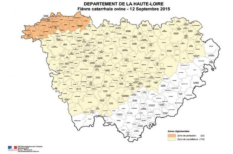 Cette carte, qui est amenée à évoluer en fonction de l’évolution de la maladie, est actualisée régulièrement sur le site du GDS Haute-Loire (www.gds43.fr).