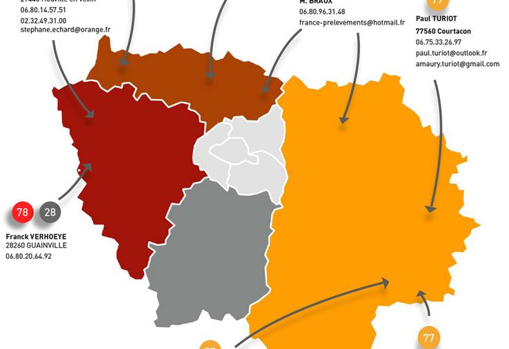 Carte des préleveurs disponibles pour recueillir les échantillons.
