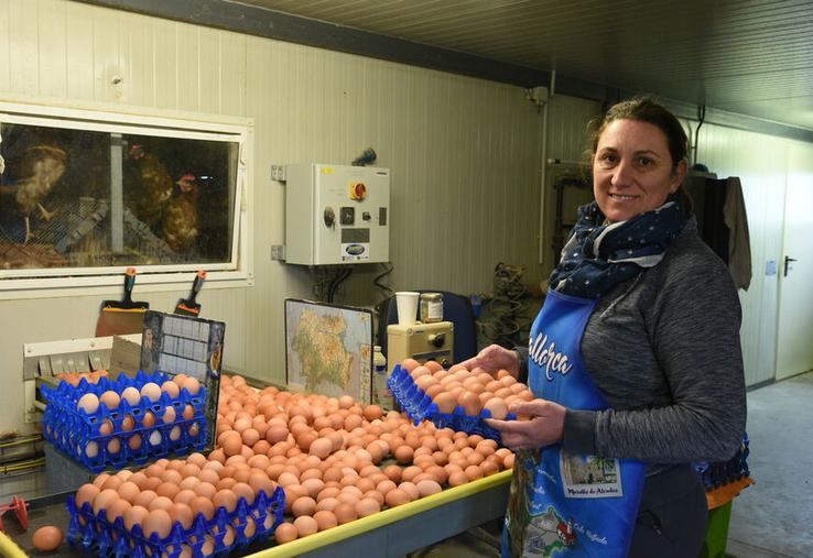 Lydie Boussin trie elle-même ses œufs bio à la main car elle n'emploie personne sur son exploitation.