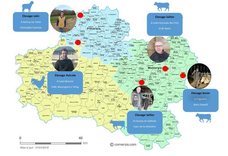 Les cinq éleveurs volontaires sont issus de tout le territoire du Loiret.