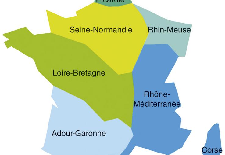Carte des six bassins de France.