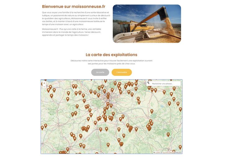 Le site Moissonneuse.fr propose une carte des agriculteurs qui ouvrent la porte de leur moissonneuse-batteuse. 