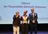 Jeudi 4 juin, à Olivet. Nathalie Néron, présidente de la MSA Beauce-Cœur de Loire, Stéphanie Parigino, directrice générale, et Manuel Lopez (de g. à d.), premier vice-président, ont présenté les principaux résultats de l’année 2025 et les priorités de la caisse.