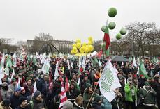 Marée humaine et drapeaux flottant sur la place de Bordeaux. Dix-sept pays ont rejoint les exploitants agricoles français. 