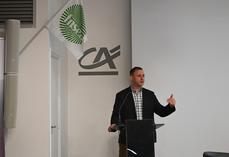 Olivier Hardouin, président de la FNSEA 41, durant son discours lors de l’assemblée générale du syndicat, vendredi 6 mars au Crédit agricole de Blois.