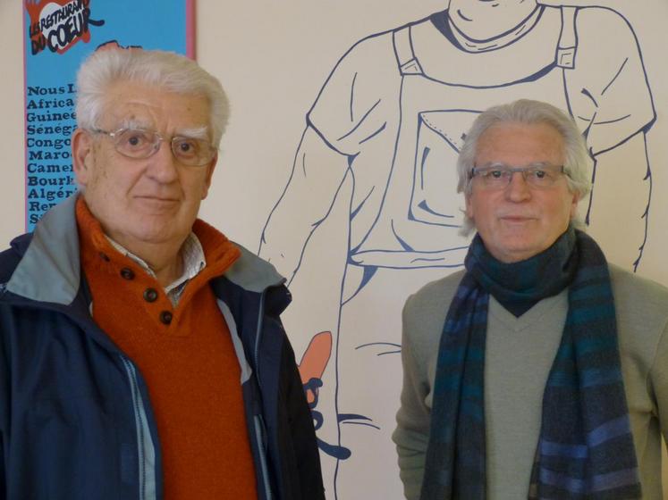 Le 20 janvier, à Blois. Michel Mantat (à d.) président des Restos du coeur de Loir-et-Cher et Gilbert Boccaccini, ancien président, lancent un appel aux dons de lait.