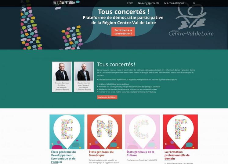 Le conseil régional a lancé le 1er juillet une plate-forme de démocratie participative destinée aux habitants de son territoire (capture d’écran de http://concertation.regioncentre-valdeloire.fr)