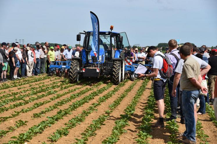 Crisenoy, mercredi 17 mai. Les participants suivent le travail réalisé par les bineuses en démonstration.