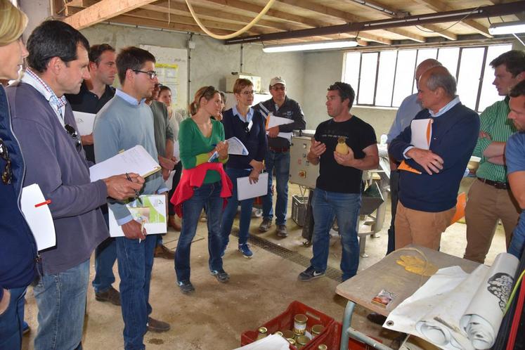 Sous le hangar, présentation du lavage, du tri et de produits dérivés pour les asperges de second choix.