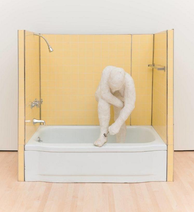 "American Pop Art" expositie in het Stedelijk Museum, Jan Wolkers bij een werk 