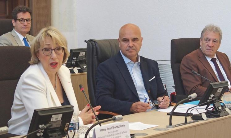 Marie-Anne Montchamp, Nicolas Perruchot et Yves Rousset (de g. à d.), lors de l’ouverture du grand débat de la santé en Loir-et-Cher.