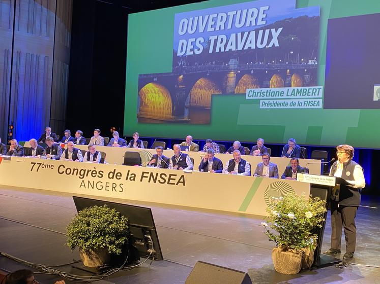 La FNSEA tient son 77e congrès du 28 au 30 mars à Angers (Maine-et-Loire). Le dernier pour la présidente Christiane Lambert.. 
