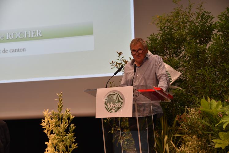 Jérôme Rocher, président du canton de Meaux, à la tribune de l'AG de la FDSEA 77 le 25 mai 2022.