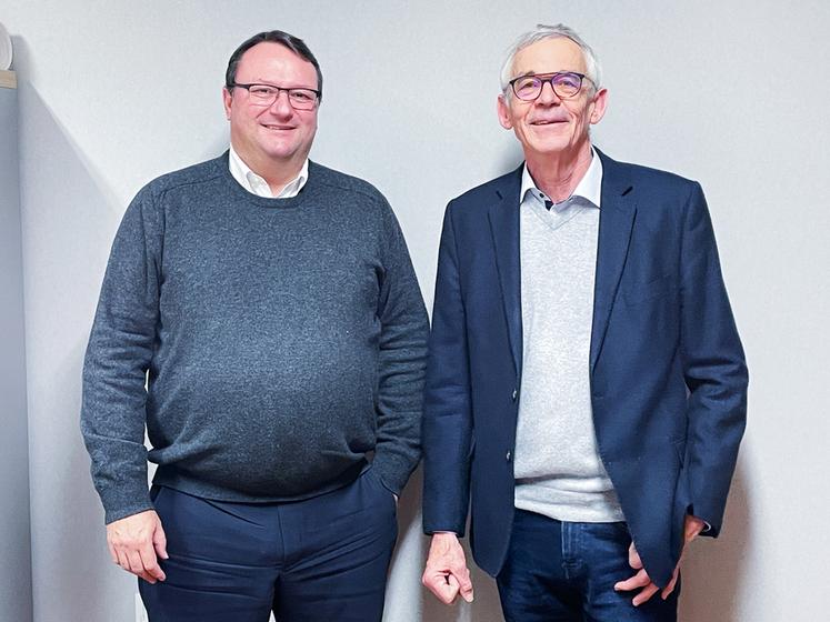 Le 16 décembre, à Bonneval. Le président de la Coopérative agricole Bonneval Beauce et Perche, Benoît Ferrière (à d.), et son directeur, Guillaume Rivet, peuvent se féliciter de résultats très corrects en dépit des circonstances.