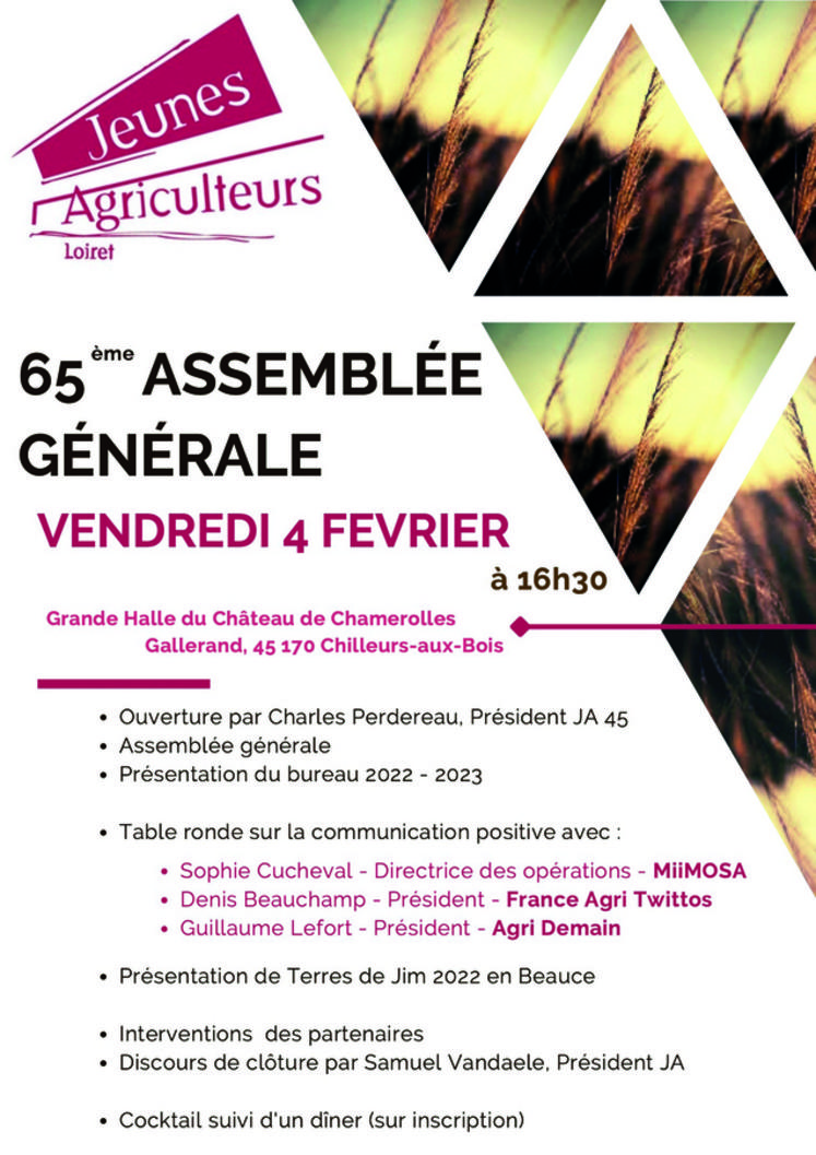 JA Loiret présentera, à l’occasion de son assemblée générale, les Terres de Jim en Beauce, l'événement phare de la rentrée.