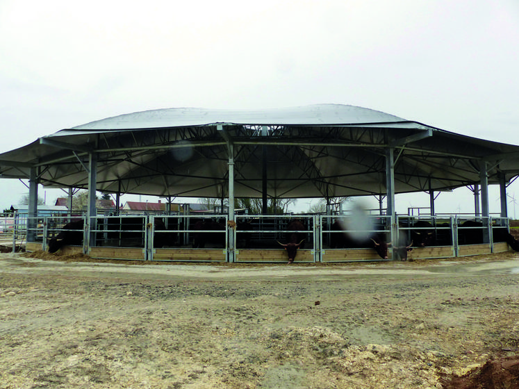 Le bâtiment rond, sans murs, s’intègre dans l’environnement.