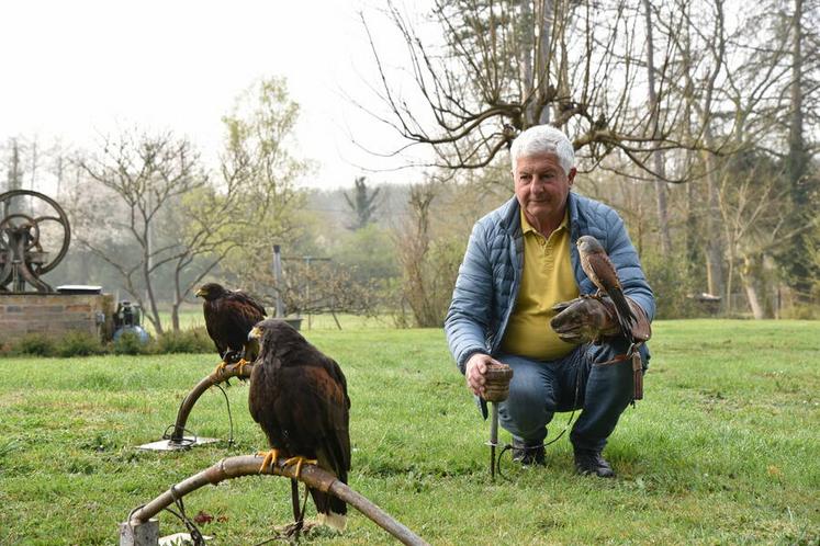 Patrick Cionneau parmi ses oiseaux.