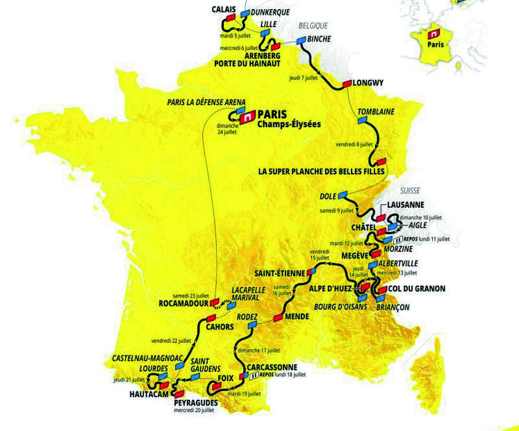 Le parcours du Tour de France cette année.