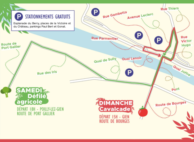 Les circuits détaillés des événements du week-end des 30 et 31 juillet. En vert pour le samedi et en rouge pour le dimanche.