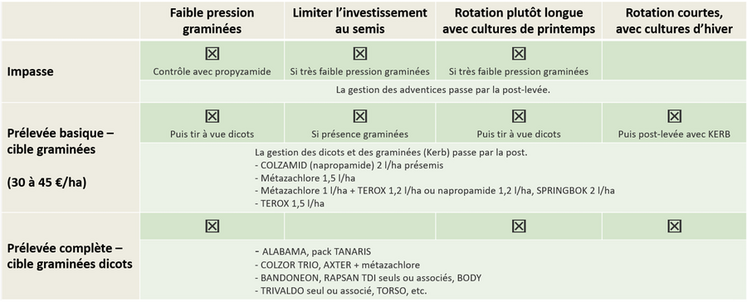 Les différentes stratégies évaluées par Terres Inovia.