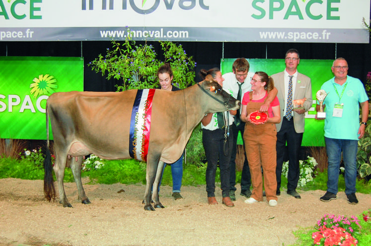 Mercredi 14 septembre, à Rennes (Ille-et-Vilaine). Première de sa section, prix de la Meilleure mamelle espoir, Championne espoir et Championne suprême, Kalysse de la ferme Jers'Hys a séduit le jury du Space.