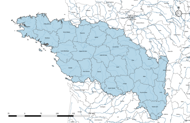 Carte du bassin Loire-Bretagne.