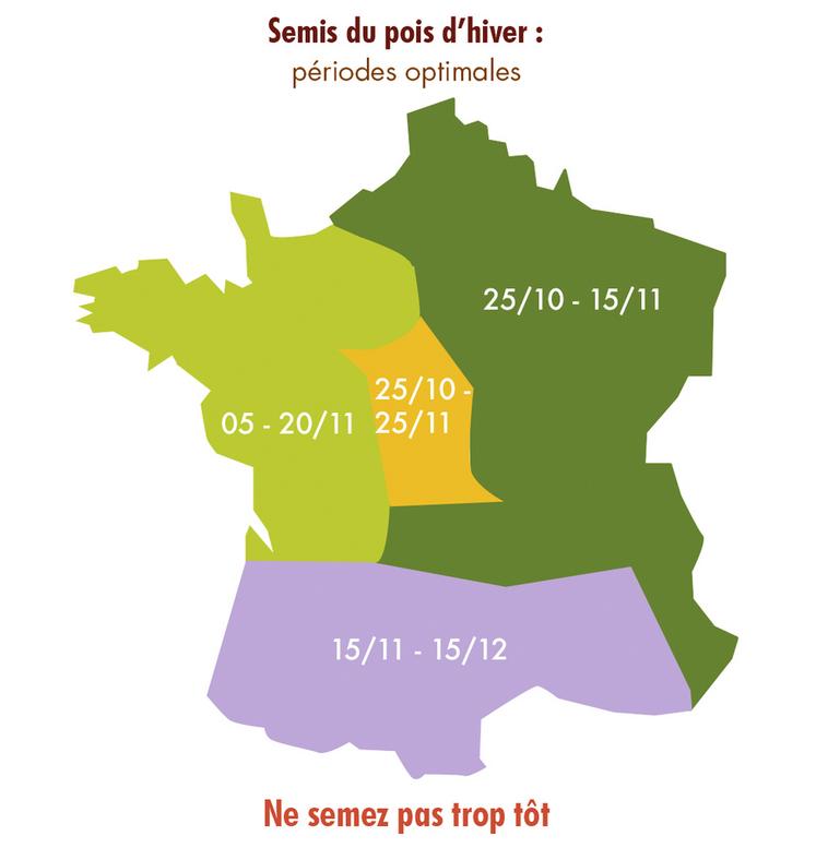 Carte des périodes optimales pour semer le pois d'hiver.