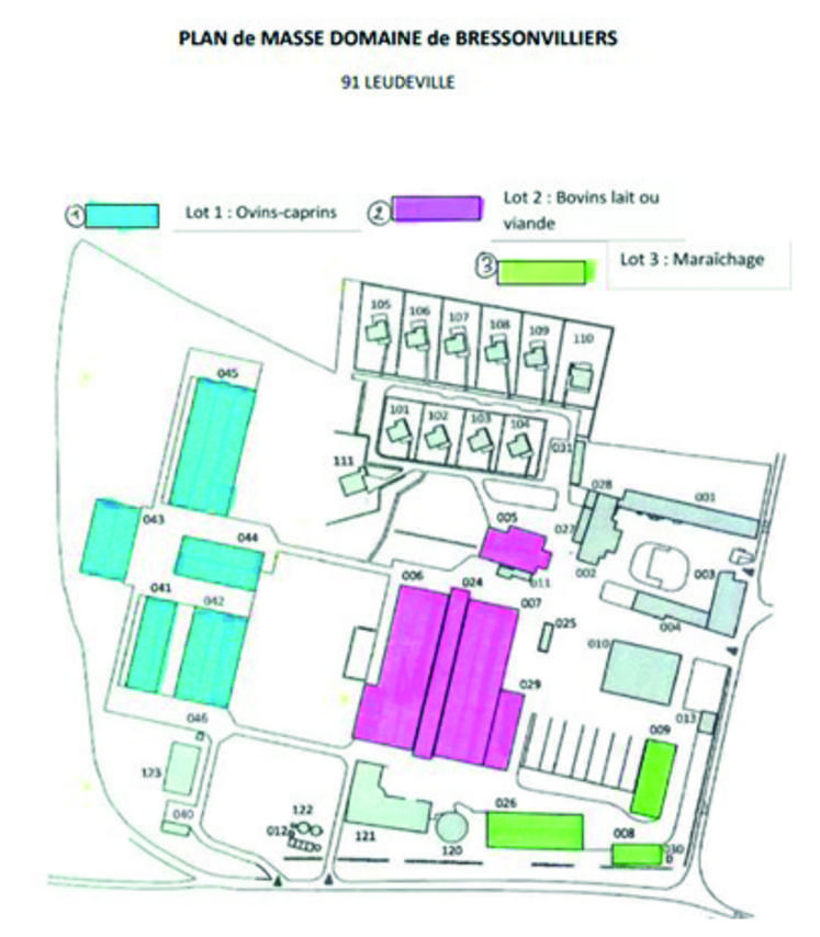 Plan de masse du domaine de Bressonvilliers à Leudeville (Essonne). L’annexe de l’usage des trois lots est disponible sur le site Internet de la ­préfecture (urlr.me/w2LXN).
