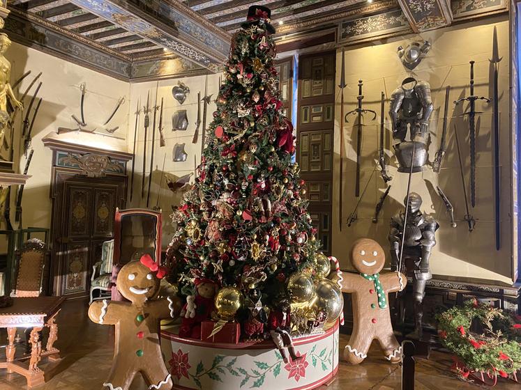 La salle des armes, à l'instar de toutes les pièces du château de Cheverny, est décorée sur le thème de Noël jusqu'au 14 janvier 2023.