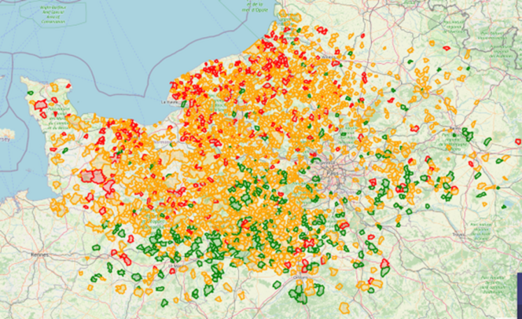 État qualitatif des blés par commune en juin 2022.