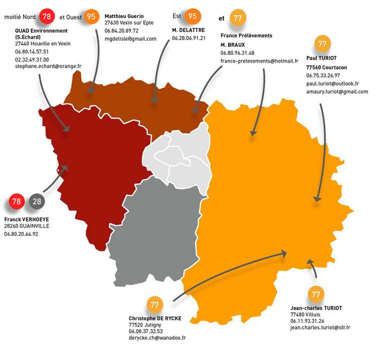 Carte des préleveurs disponibles pour recueillir les échantillons.