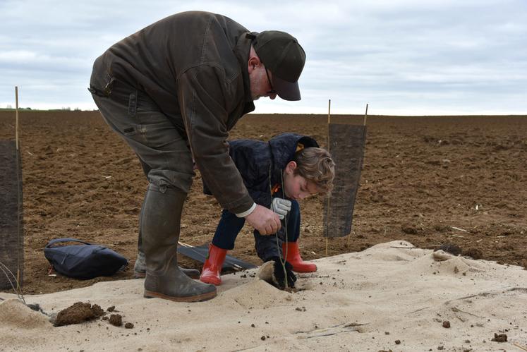 Vendredi 3 février, à Tournoisis. Aidés par les chasseurs, les élèves ont mis en terre trois plants chacun.