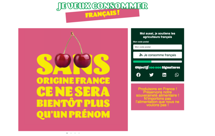 Le soutien à la pétition « Je veux consommer français » se fait très simplement en ligne, en précisant uniquement son code postal.