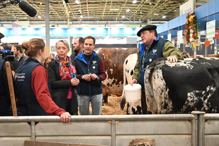 La Première ministre Elisabeth Borne était au Salon de l'agriculture lundi 27 février. Elle en a profité pour rencontrer des éleveurs. 