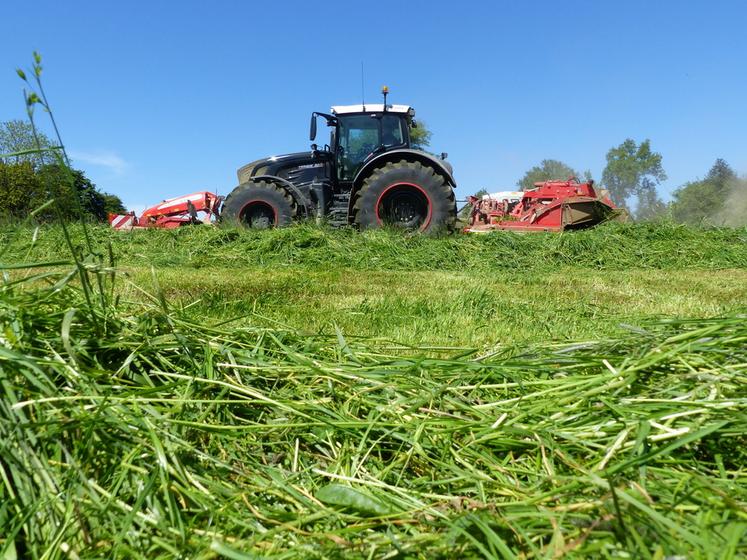 Les objectifs de taux de MS des fourrages sont les suivants : 35 % pour l’ensilage d’herbe, 45 % pour l’ensilage de légumineuses, 55-60 % pour l’enrubannage et 85 % pour le foin.