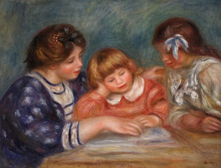 Auguste Renoir, La Leçon (Bielle, l’institutrice et Claude Renoir lisant), vers 1906.