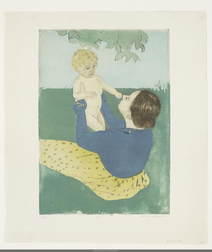 Mary Cassatt, Sous le marronnier (femme et enfant jouant sur le gazon), 1895-1897.