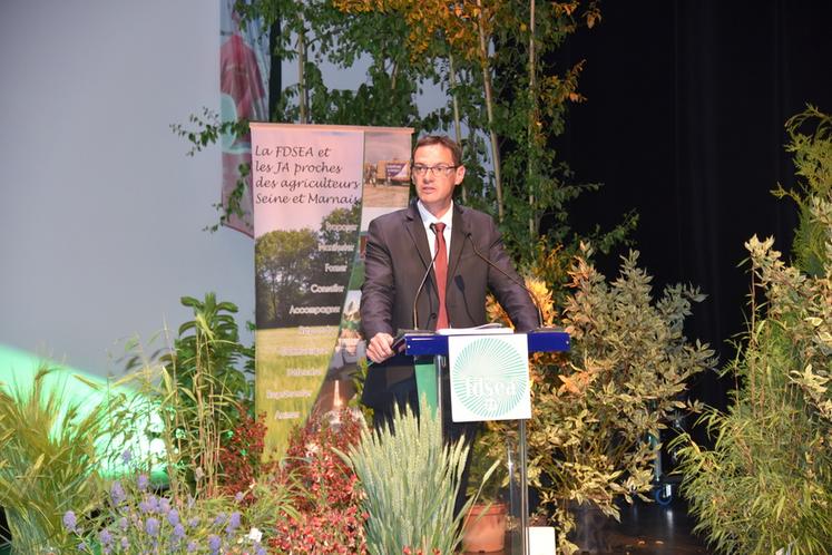 Mardi 30 mai, à Provins, lors de l'allocution officielle du président de la FDSEA 77, Cyrille Milard, à l'occasion de l'AG de cette dernière.