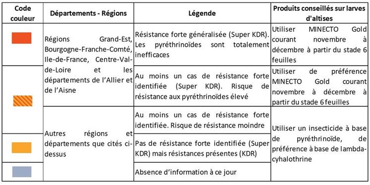 Carte des résistances de la grosse altise aux pyréthrinoïdes.