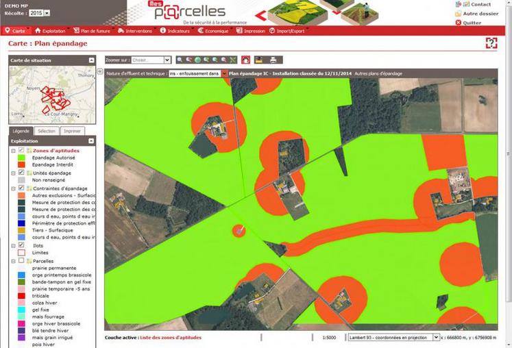 Zones d’aptitudes pour des lisiers et purins non enfouis en installation classée.