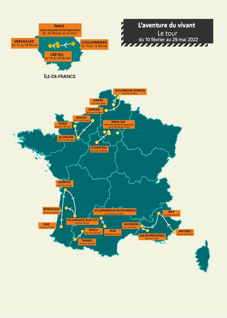 Carte de L'Aventure du vivant, Le Tour.