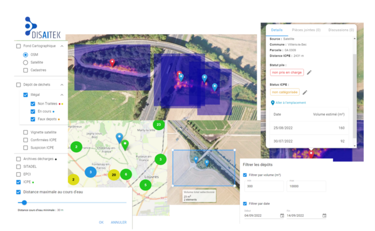 La solution développée par Disaitek détecte les dépôts sauvages grâce aux satellites.