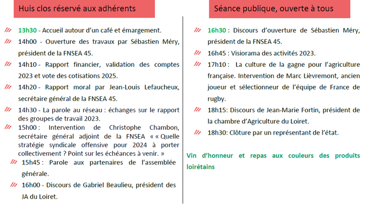 Le programme de l'assemblée générale de la FNSEA 45, jeudi 8 février, s'annonce riche.