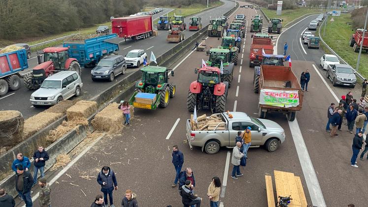 Manifestation des agriculteurs sur l'A5 fin janvier 2024.