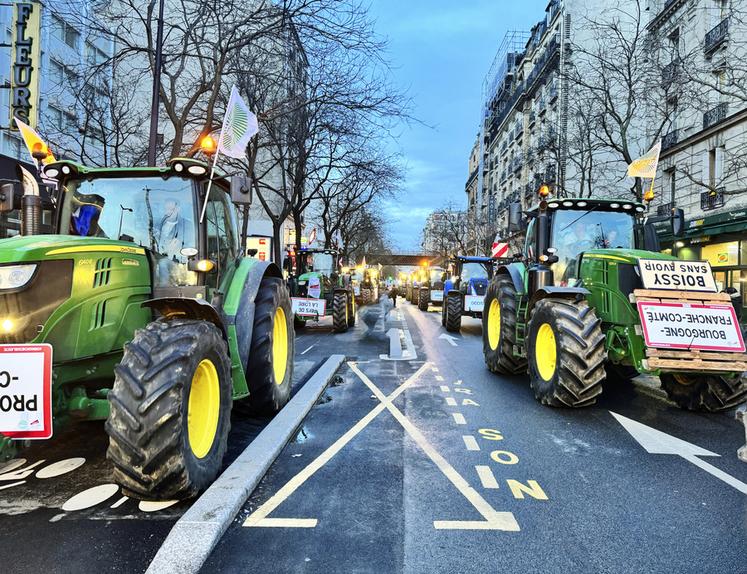 800 agriculteurs du Grand bassin parisien, du Grand Est, de Bourgogne-Franche-Comté et de Centre-Val de Loire ont fait le déplacement pour effectuer une marche de 2,5 kilomètres dans les rues de la capitale.