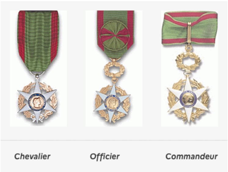 Les différentes médailles de l'ordre du Mérite agricole.